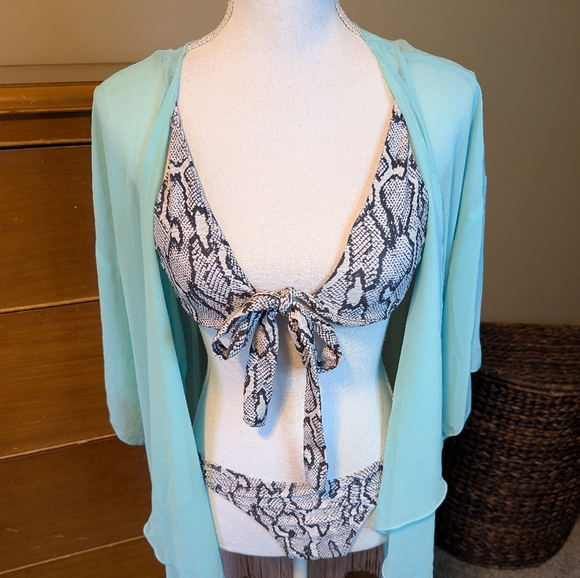 NWT LuLaRoe Monroe Seafoam Green Fringe Swim Coverup - Picture 2 of 13